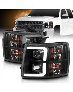 ANZO 07-13 Chevrolet Silverado 3500 Projector Headlights - Black Amber - 111480