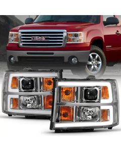 ANZO 2007-2013 Gmc Sierra 1500 Projector Headlight Plank Style Chrome w/ Clear Lens Amber - 111483