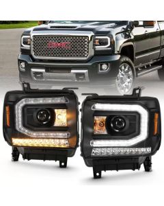 ANZO 2016-2019 Gmc Sierra 1500 Projector Headlight Plank Style Black w/ Sequential Amber Signal - 111485