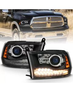 ANZO 2009-2018 Dodge Ram 1500 Projector Headlights Plank Style Halo w/Switchback Matte Black - 111489