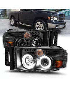 ANZO 2002-2005 Dodge Ram 1500 Projector Headlights w/ Halo Black Clear Amber - 111490