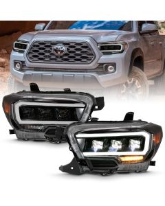 ANZO 2016-2018 Toyota Tacoma LED Projector Headlights Plank Style Black w/ Amber - 111496