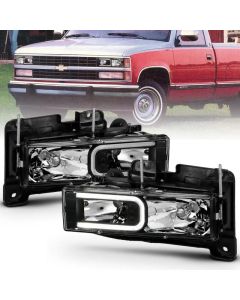 ANZO 1999-2000 Cadillac Escalade Crystal Headlights Light Bar Black Housing (Pair) - 111498