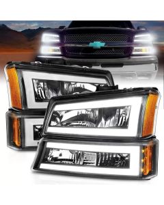 ANZO 2003-2006 Chevrolet Silverado 1500 Crystal Headlights w/ Light Bar Black Housing - 111501