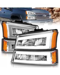 ANZO 2003-2006 Chevrolet Silverado 1500 Crystal Headlights w/ Light Bar Chrome Housing - 111502
