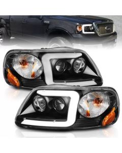 ANZO 1997-2003 Ford F-150 Projector Headlights w/ Light Bar Black Housing - 111503