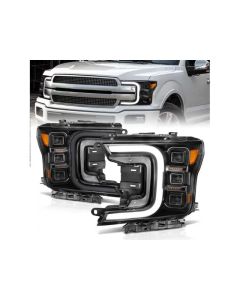 Anzo 18-20 Ford F-150 Full Led Projector Smoke Bar Style Headlights Black Amber - 111520