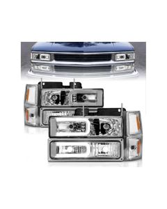 ANZO 88-98 Chevrolet C1500 Crystal Headlights w/Light Bar Chrome Housing w/ Signal Side Markers 8Pcs - 111529