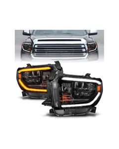 ANZO 14-21 Toyota Tundra (OE Halogen w/LED DRL) LED Crystal Headlights w/ Switchback & DRL - Blk - 111533