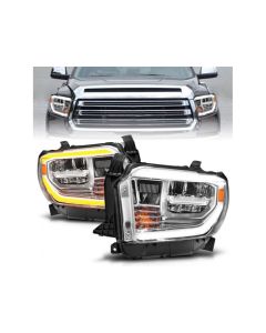 ANZO 2014-2021 Toyota Tundra LED Crystal Headlights w/ Switchback Chrome Housing w/ DRL - 111534
