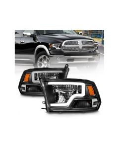 ANZO 2009-2020 Dodge Ram 1500 Full LED Square Projector Headlights w/ Chrome Housing Black Amber - 111539