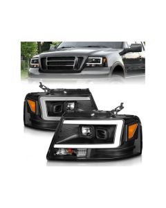 ANZO 2004-2008 Ford  F-150 Projector Headlights w/ Light Bar Black Housing - 111541