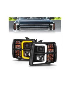 ANZO 2007-2013 Chevrolet Silverado 1500 Projector w/ Light Bar Black Housing w/ Sequential - 111545
