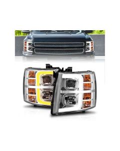 ANZO 2007-2013 Chevrolet Silverado 1500 Projector w/ Light Bar Chrome Housing w/ Sequential - 111546