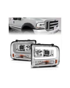 ANZO 99-04 Ford F250/F350/F450/Excursion (excl 99) Projector Headlights - w/Light Bar Chrome Housing - 111552