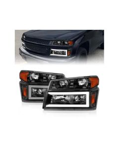 Anzo USA Crystal Headlights - w/ Light Bar Black Housing 4pcs Chevrolet Colorado 2005-2012- ANZO-111