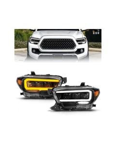 ANZO 16-22 Toyota Tacoma LED Projector Headlights w/ Light Bar Sequential Black Housing w/Initiation - 111563