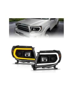 ANZO 05-11 Toyota Tacoma Projector Headlights w/Light Bar Switchback Black Housing - 111564