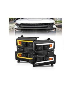 ANZO 19-22 Chevrolet Silverado 1500 LED Proj HL w/Lgt Bar SwBk Seq. Blk w/In. Light - Passenger Side - 111566-R