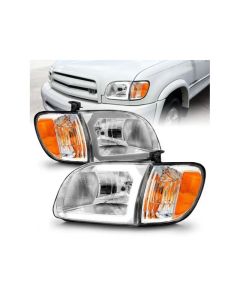 ANZO 00-04 Toyota Tundra (Reg/Acc Cab Only) Crystal Headlights w/Lgt Bar Chrome w/Corner Lights 2pc - 111580