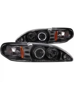 ANZO 1994-1998 Ford Mustang Projector Headlights w/ Halo Black 1pc - 121038