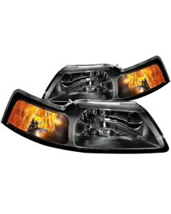 ANZO 1999-2004 Ford Mustang Crystal Headlights Black - 121040