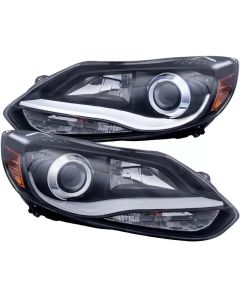 ANZO 2012-2014 Ford Focus Projector Headlights w/ Plank Style Design Black - 121490