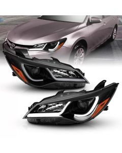 ANZO Projector Headlights With Plank Style Design Black w/Amber 15-16 Toyota Camry (4DR) - 121518