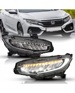 ANZO 16-17 Honda Civic Projector Headlights Plank Style Black w/Amber/Sequential Turn Signal - 121527