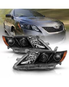 ANZO 2007-2009 Toyota Camry Projector Headlight Black Amber - 121539