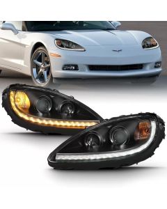 ANZO 2005-2013 Chevy Corvette Projector Plank Style Switchback H.L. Black Amber - 121553