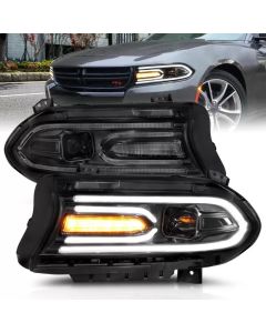 ANZO 2015-2018 Dodge Charger Projector Headlights Plank Style Black - 121559