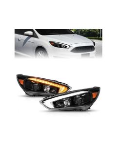 ANZO 15-18 Ford Focus Projector Headlights - w/ Light Bar Switchback Black Housing - 121564