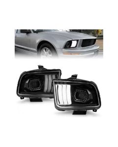 Anzo USA Projector Headlights w/Light Bar Black Housing  Ford Mustang 2005-2009- ANZO-121566