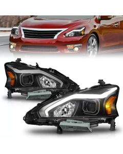 ANZO 13-15 Nissan Altima (w/o Factory HID Bulbs) Projector Headlights - w/ Light Bar Black Housing - 121569