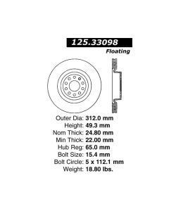 Centric 06-13 Audi A3 / 08-09 TT / 09-13 TT Quattro / 09-13 VW CC Front Premium High Carbon Rotor - 125.33098