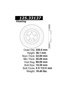 Centric Premium High Carbon Brake Rotor - 125.33137