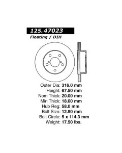 Centric 05-07 Subaru Impreza WRX STi Rear Premium High-Carbon Rotor - 125.47023