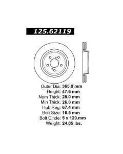 Centric 12 Chevy Camaro ZL1 Supercharged V8 Rear Premium High Carbon Rotor - 125.62119