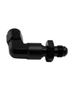 DeatschWerks 6AN Female Flare Swivel to 6AN Male Flare 90-Degree Bulkhead - Anodized Matte Black - 6-02-0727-B