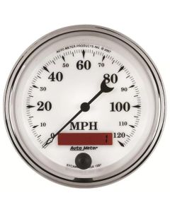 AutoMeter Gauge Speedometer 3-3/8in. 120MPH Elec. Prog. W/ Lcd Odo Old Tyme Wht II - 1287