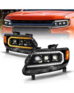 ANZO 15-22 Chevy Colorado Blk Housing Full LED DRL Projector Headlight w/ Sequential Light Bar - 111634