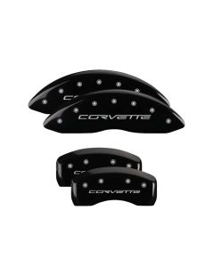 MGP 4 Caliper Covers Engraved Front & Rear C6/Corvette Black finish silver ch - 13008SCV6BK