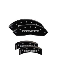 MGP 4 Caliper Covers Engraved F & R C4/Corvette Black Finish Silver Char 1988 Chevrolet Corvette - 13013SCV4BK