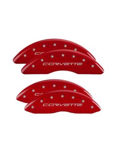 MGP 4 Caliper Covers Engraved Front & Rear C6/Corvette Red finish silver ch - 13083SCV6RD