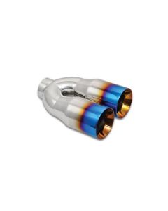 Vibrant 2.5in ID Dual 3.5in OD Round SS Tips (Double Wall, Straight Cut) with Burnt Blue Finish - 1339B