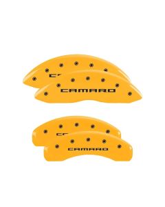 MGP 4 Caliper Covers Engraved Front & Rear Gen 5/Camaro Yellow finish black ch - 14033SCA5YL