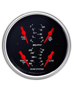 Autometer Designer Black 3-3/8in Quad Gauge - Fuel Level/Oil Pressure/Water Temperature/Voltmeter - 1412
