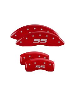 MGP 4 Caliper Covers Engraved Front & Rear Monte Carlo style/SS Red finish silver ch - 14217SSS4RD