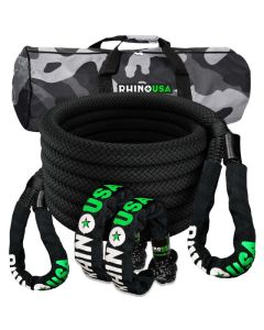 Rhino USA 7/8In X 30Ft Kinetic Rope Recovery Kit W/Soft Shackles (Black) - RG-KRKIT78X30-BLK